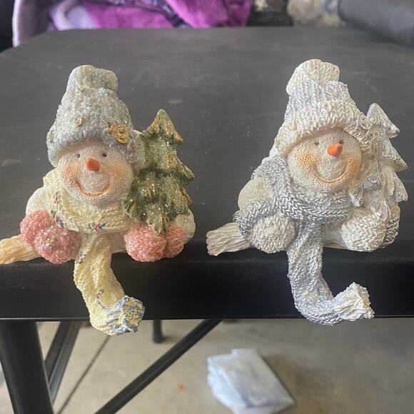 Vintage 2000 Cornerstone Creations Snowman Figurines Set of 2 Christmas Decor - Picture 7 of 7